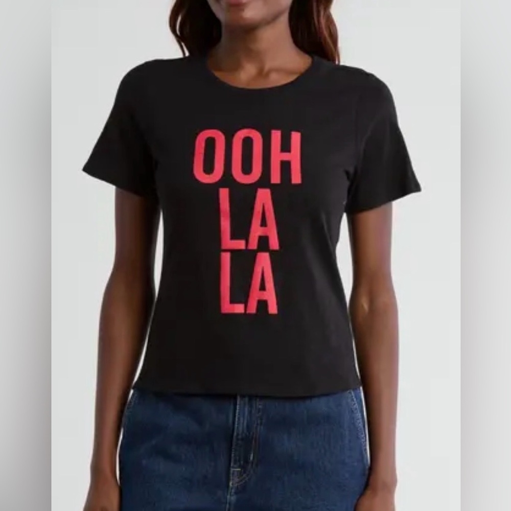 Cinq a Sept Black Graphic Tee oh La La S